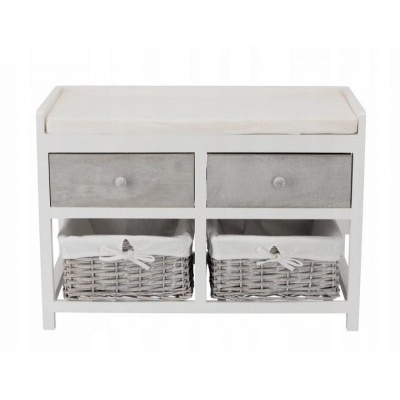 Rustikální komoda se 4 zásuvkami a lavicí (bílo/šedá)