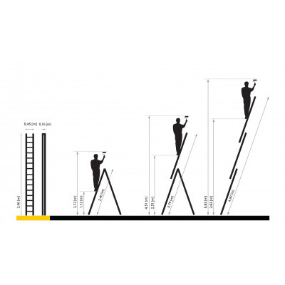 ALDOTRADE Hliníkový žebřík 3x9 příček PROFI třídílný
