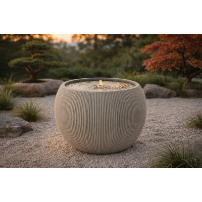 Plastová zahradní fontána s LED, 53x53x41,5 cm, kulatá, béžová