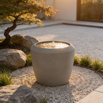 Plastová zahradní fontána s LED, 33,6x33,6x30,5 cm, šedá