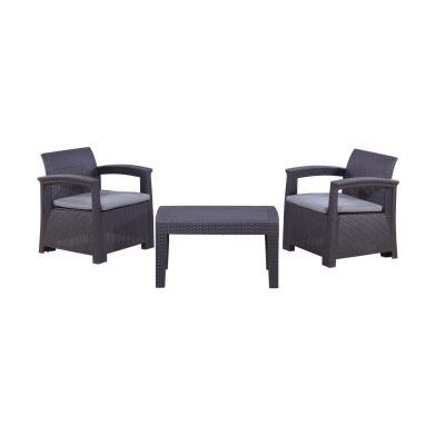 Gardenline Balkonový zahradní set nábytku Rattan stůl + 2 křesla