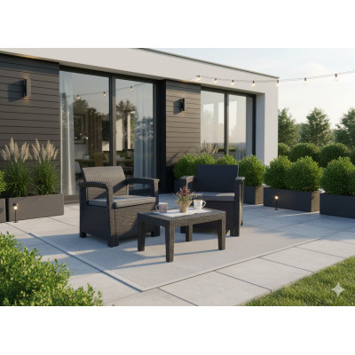 Gardenline Balkonový zahradní set nábytku Rattan stůl + 2 křesla