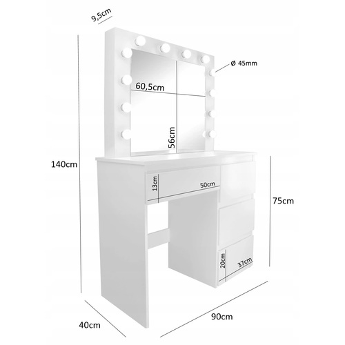 ALDOTRADE Kosmetický stolek Hollywood 90x40x140 cm