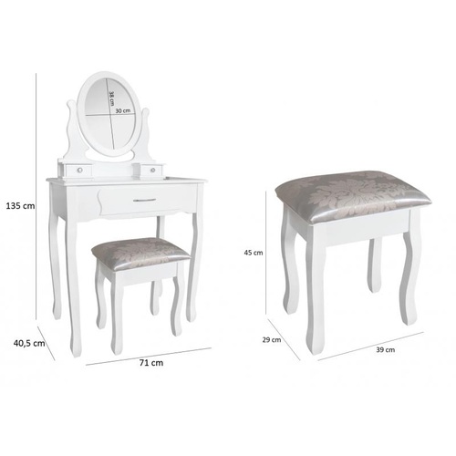 ALDOTRADE Toaletní kosmetický stolek Sofia 73x40x132cm s taburet