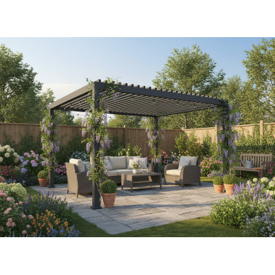 Hliníková zahradní pergola šedá s LED, 3x4×2,5 m