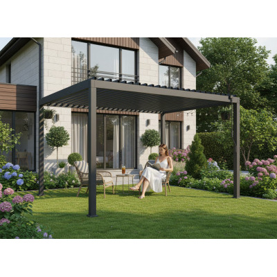 Hliníková zahradní pergola šedá s LED, 3x4×2,5 m